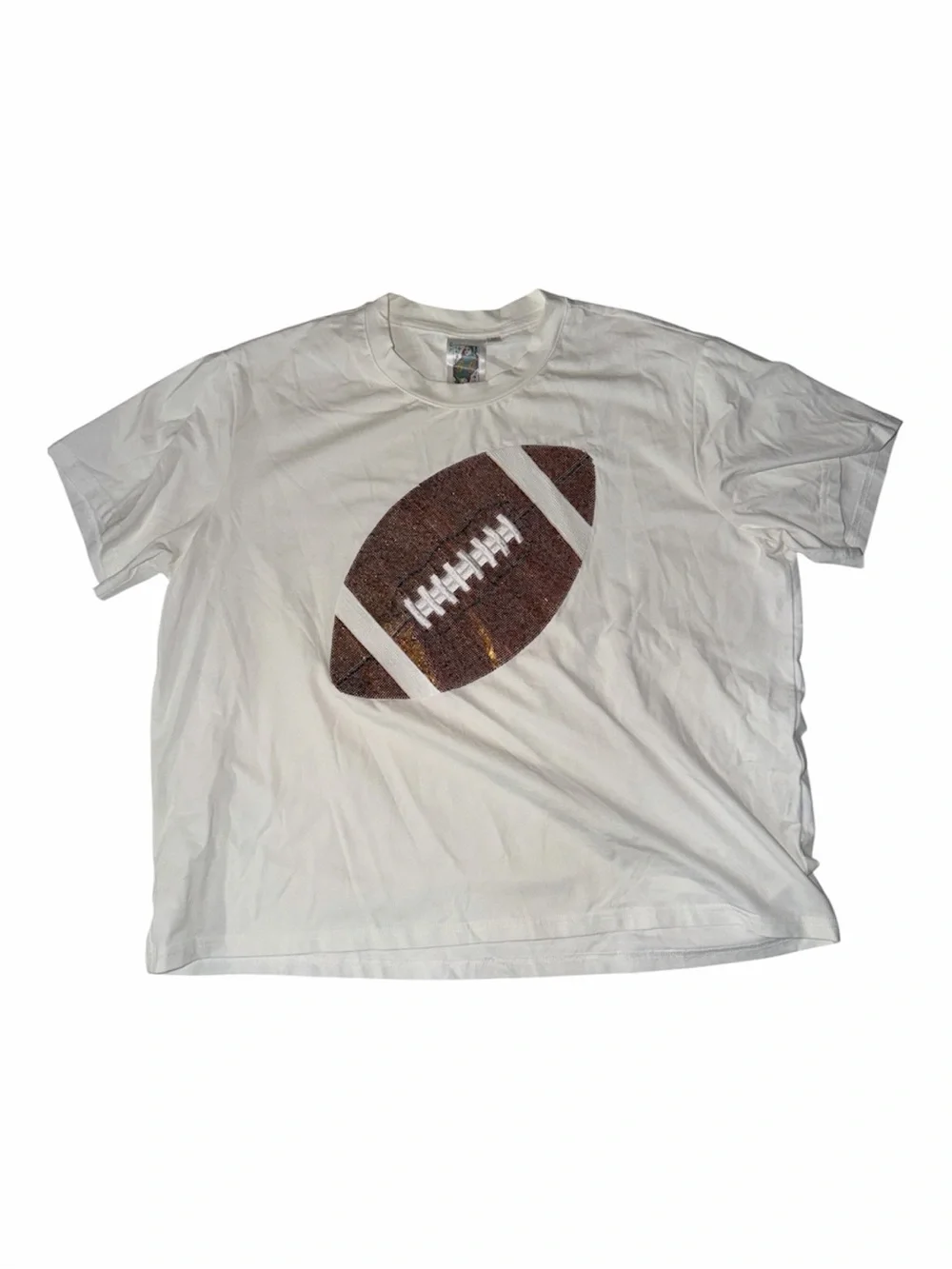 Queen of Sparkles White Game Day Rhinestone Football Tee Size M